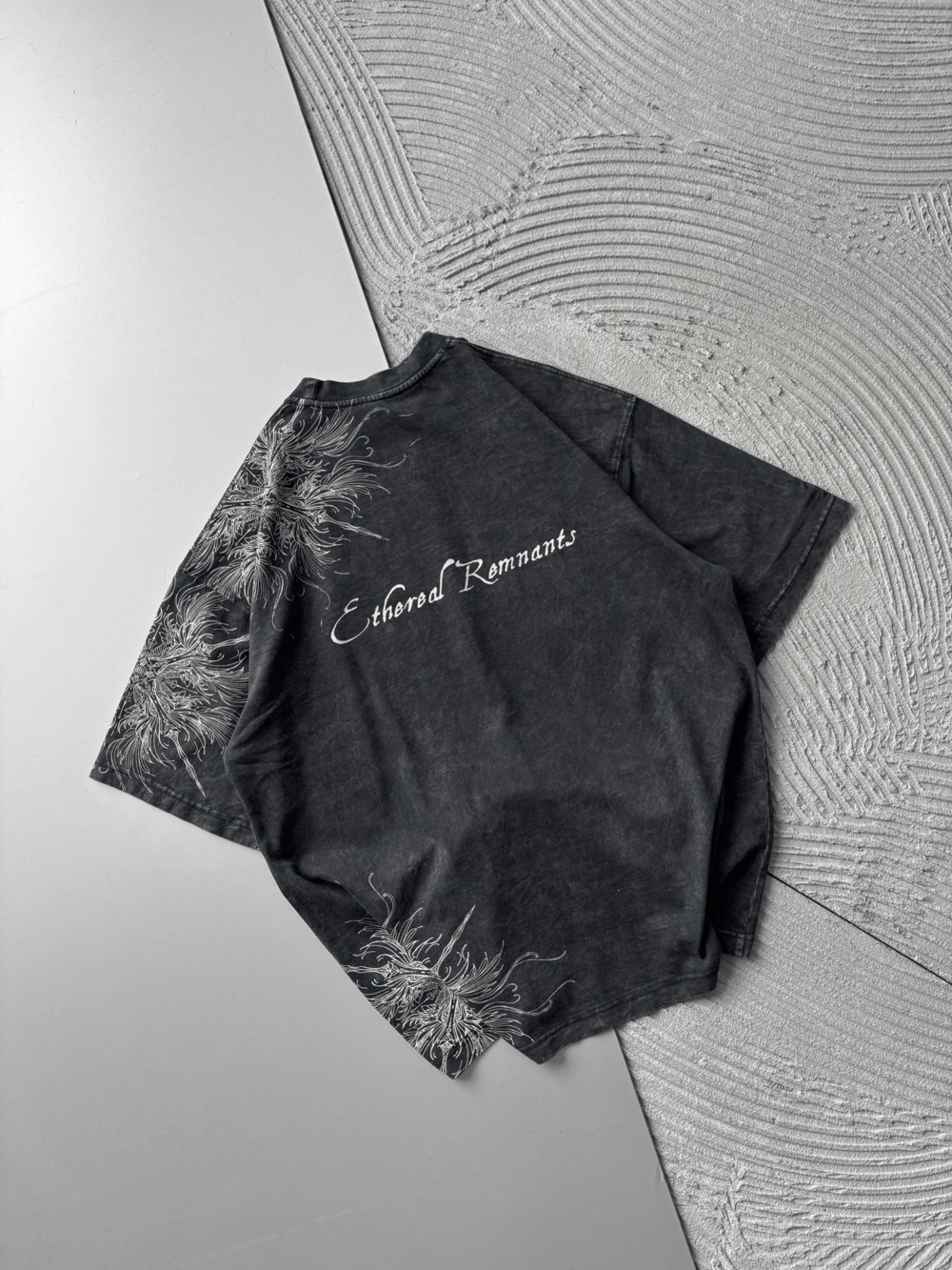 BISIKLET YAKA YIKAMALI KUMAŞ ETHEREAL OVERSIZE TSHIRT SİYAH