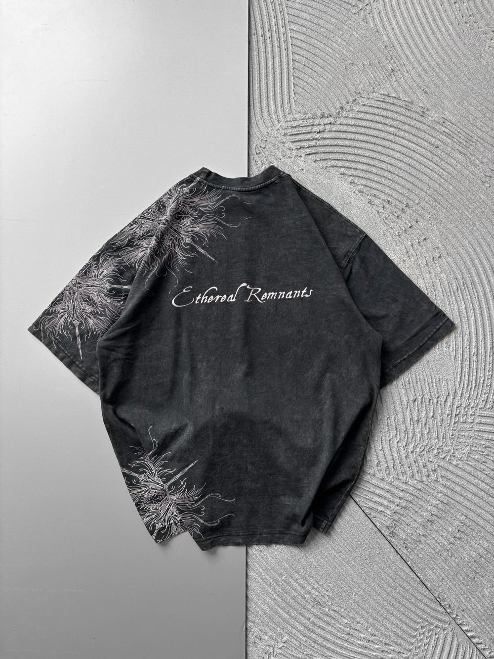 BISIKLET YAKA YIKAMALI KUMAŞ ETHEREAL OVERSIZE TSHIRT SİYAH