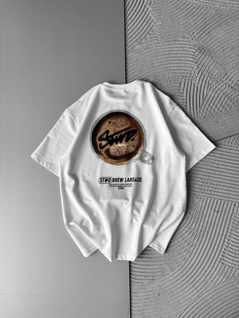 BREW LABS KAHVE BASKI OVERSİZE TSHİRT BEYAZ