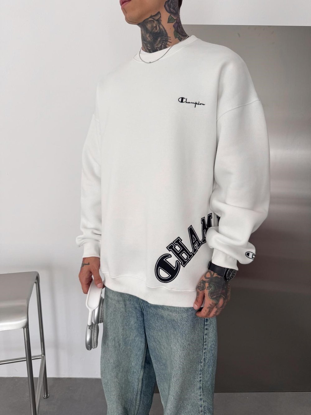 CHMP CLS 3 İPLİK ŞARDONLU SWEAT BEYAZ