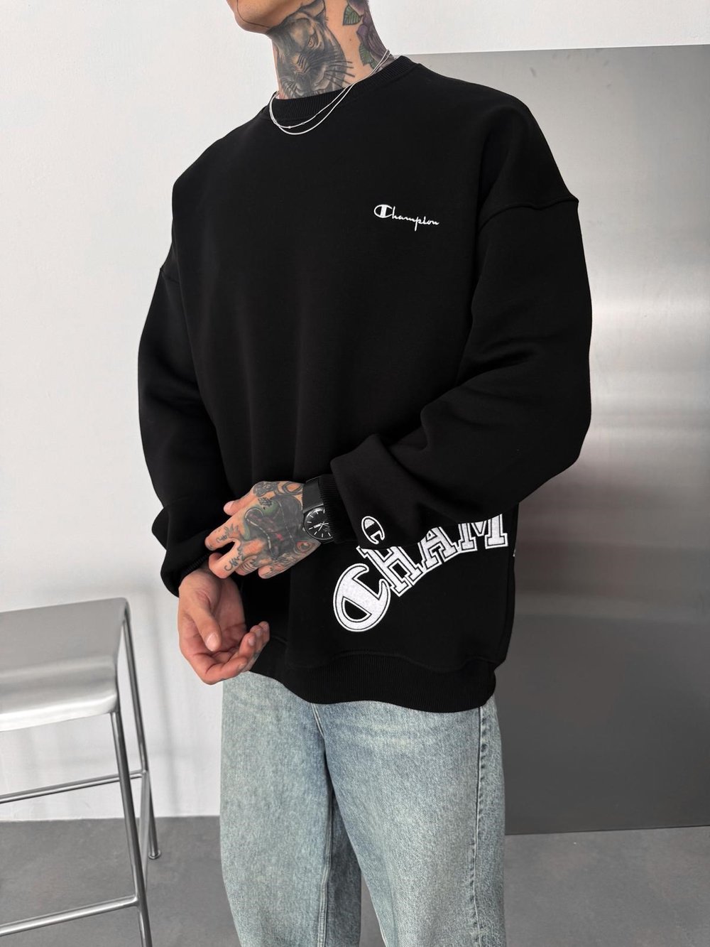 CHMP CLS 3 İPLİK ŞARDONLU SWEAT SİYAH