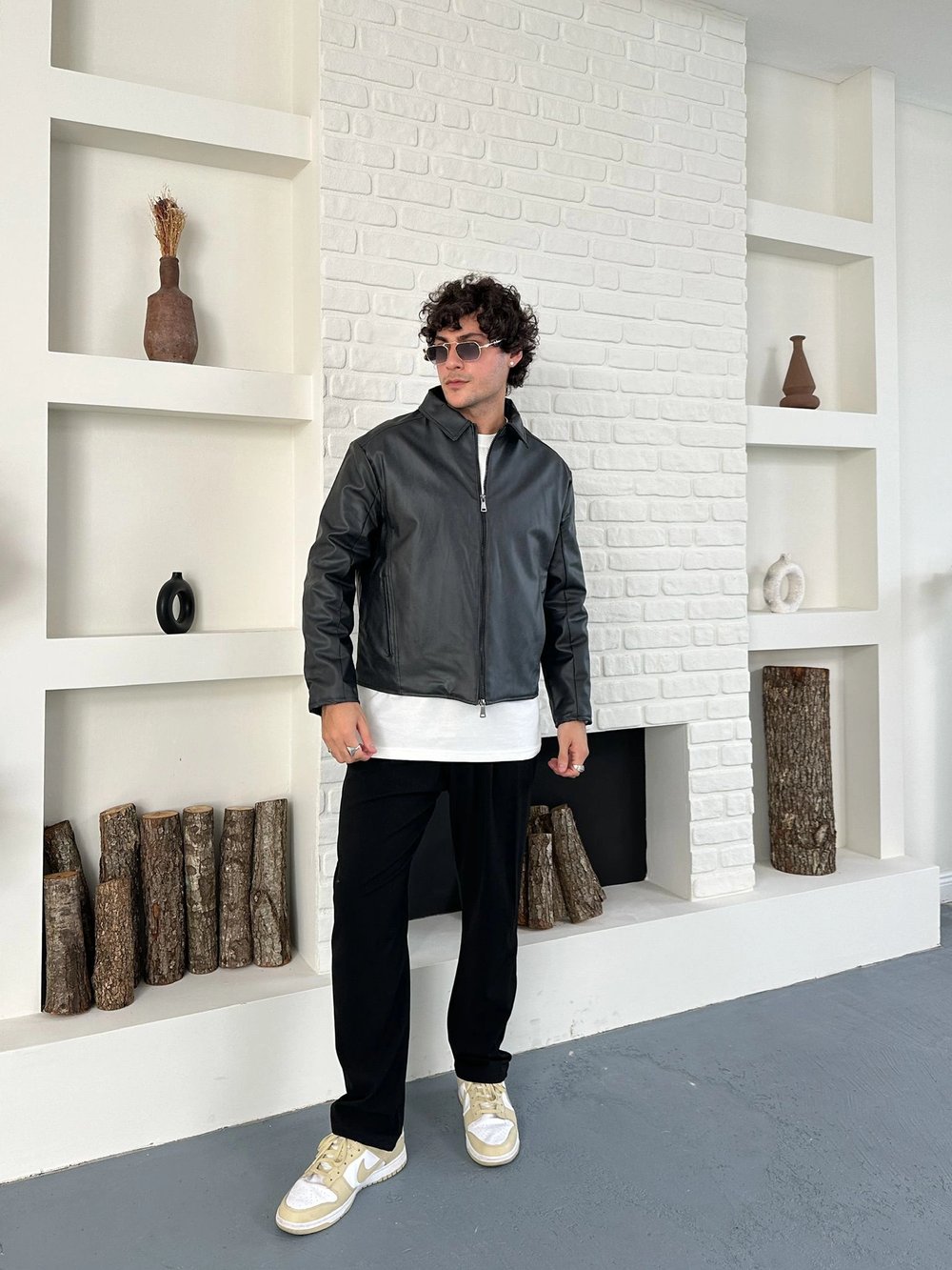 ÇİFT FERMUARLI DERİ CROP CEKET