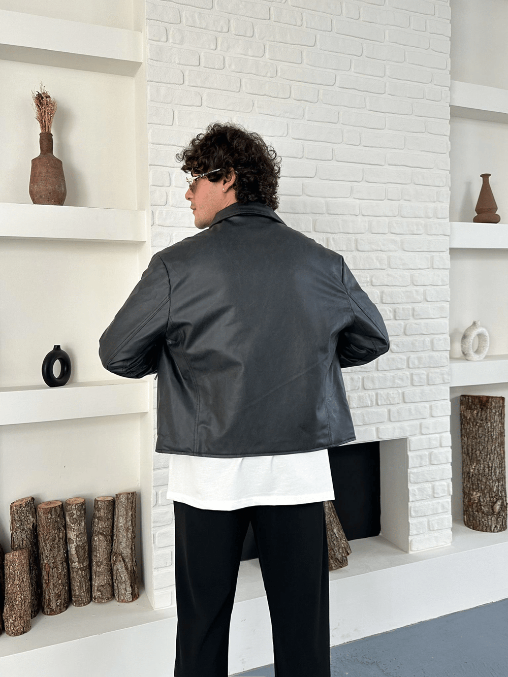 ÇİFT FERMUARLI DERİ CROP CEKET