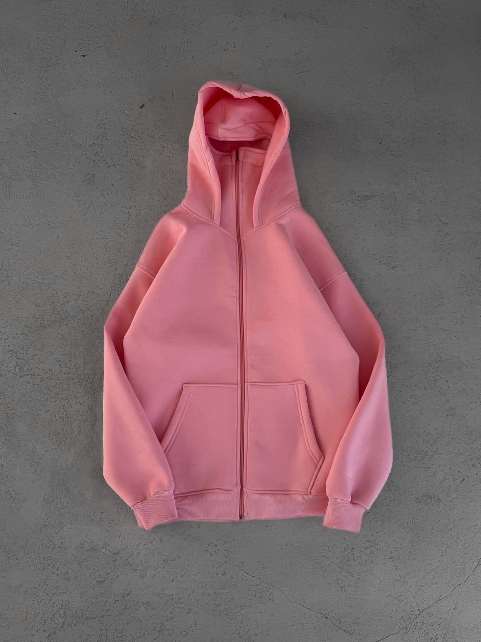 ÇİFT KAPÜŞONLU BASİC OVERSİZE 3 İPLİK PAMUKLU HIRKA PEMBE
