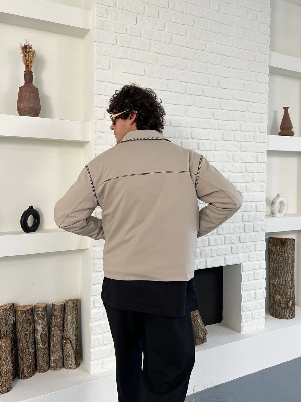 DIŞ DİKİŞ DETAY GABARDİN CROP CEKET KREM