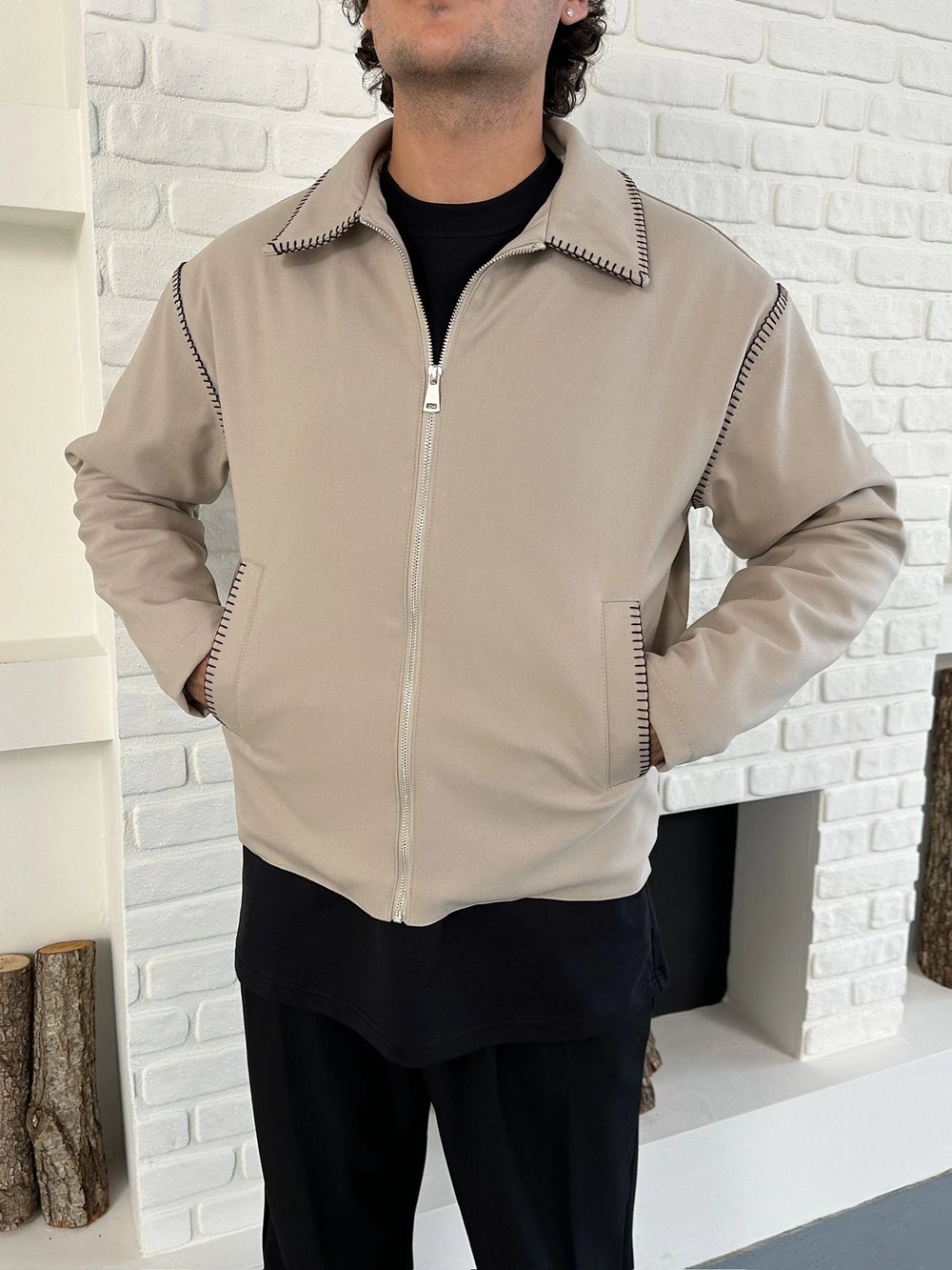 DIŞ DİKİŞ DETAY GABARDİN CROP CEKET KREM