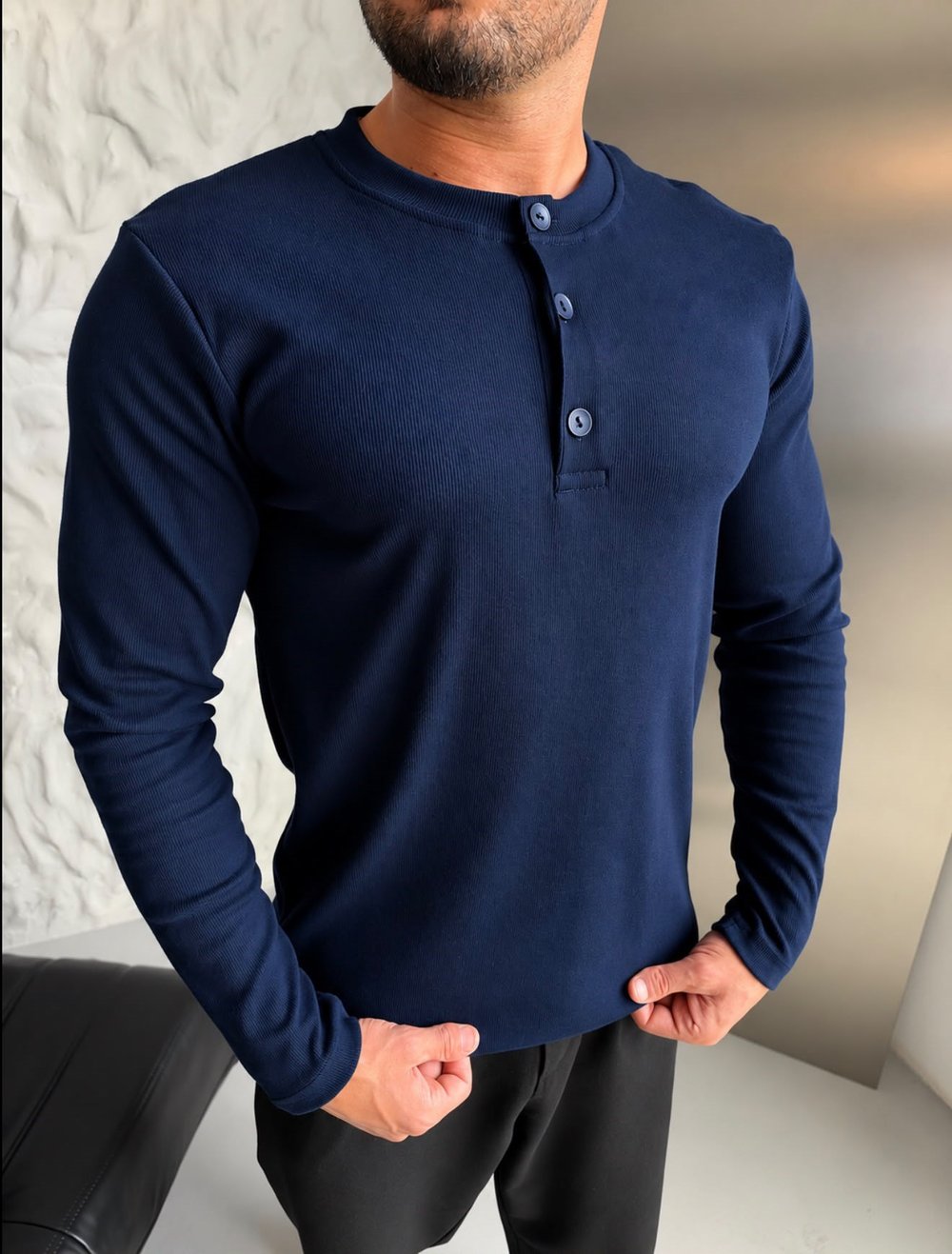 HENLEY YAKA FİTİLLİ UZUN KOLLU SLİM BADİ LACİ