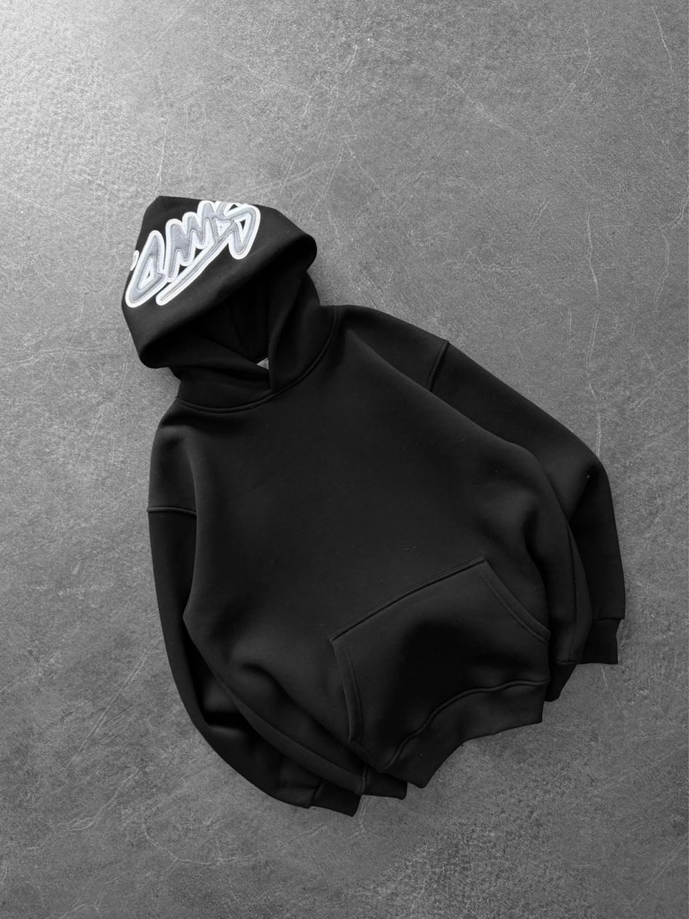 KAPÜŞON NAKIŞLI 3 İPLİK PAMUKLU KUMAŞ OVERSİZE STW SWEAT SİYAH