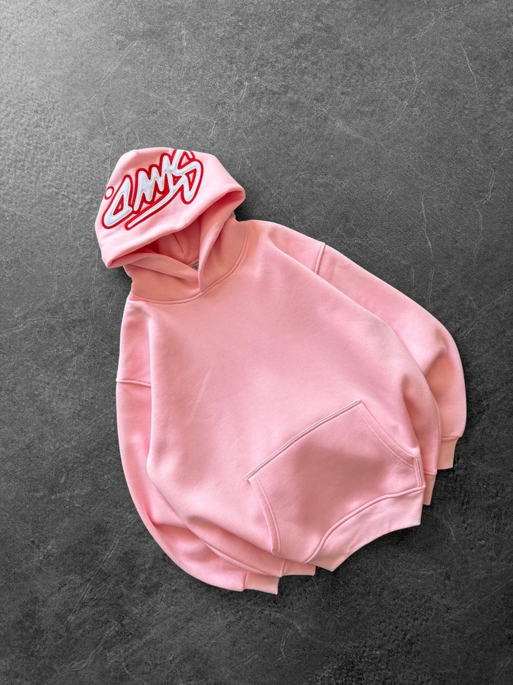 KAPÜŞON NAKIŞLI 3 İPLİK PAMUKLU KUMAŞ OVERSİZE STW SWEAT PEMBE