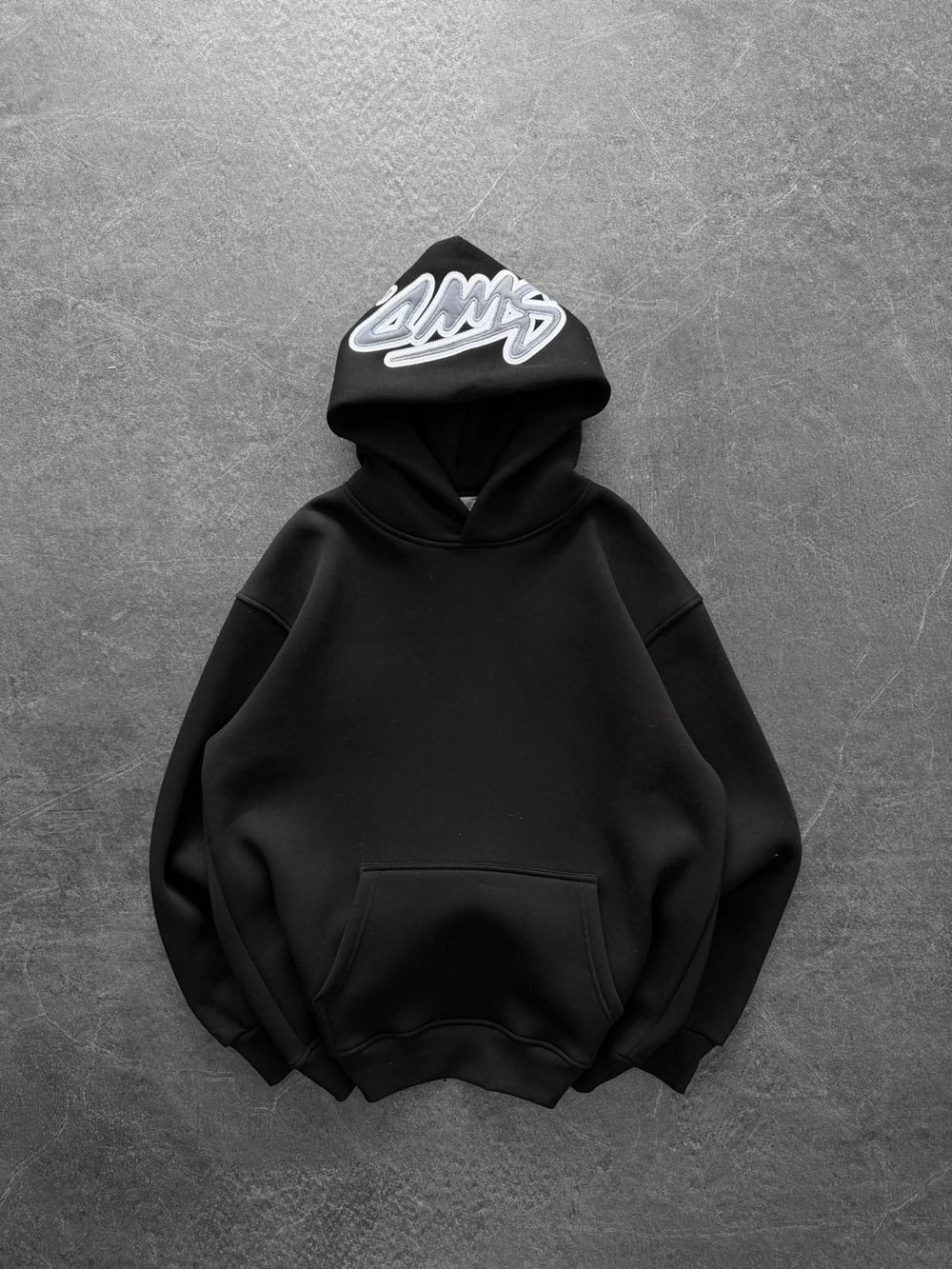 KAPÜŞON NAKIŞLI 3 İPLİK PAMUKLU KUMAŞ OVERSİZE STW SWEAT SİYAH
