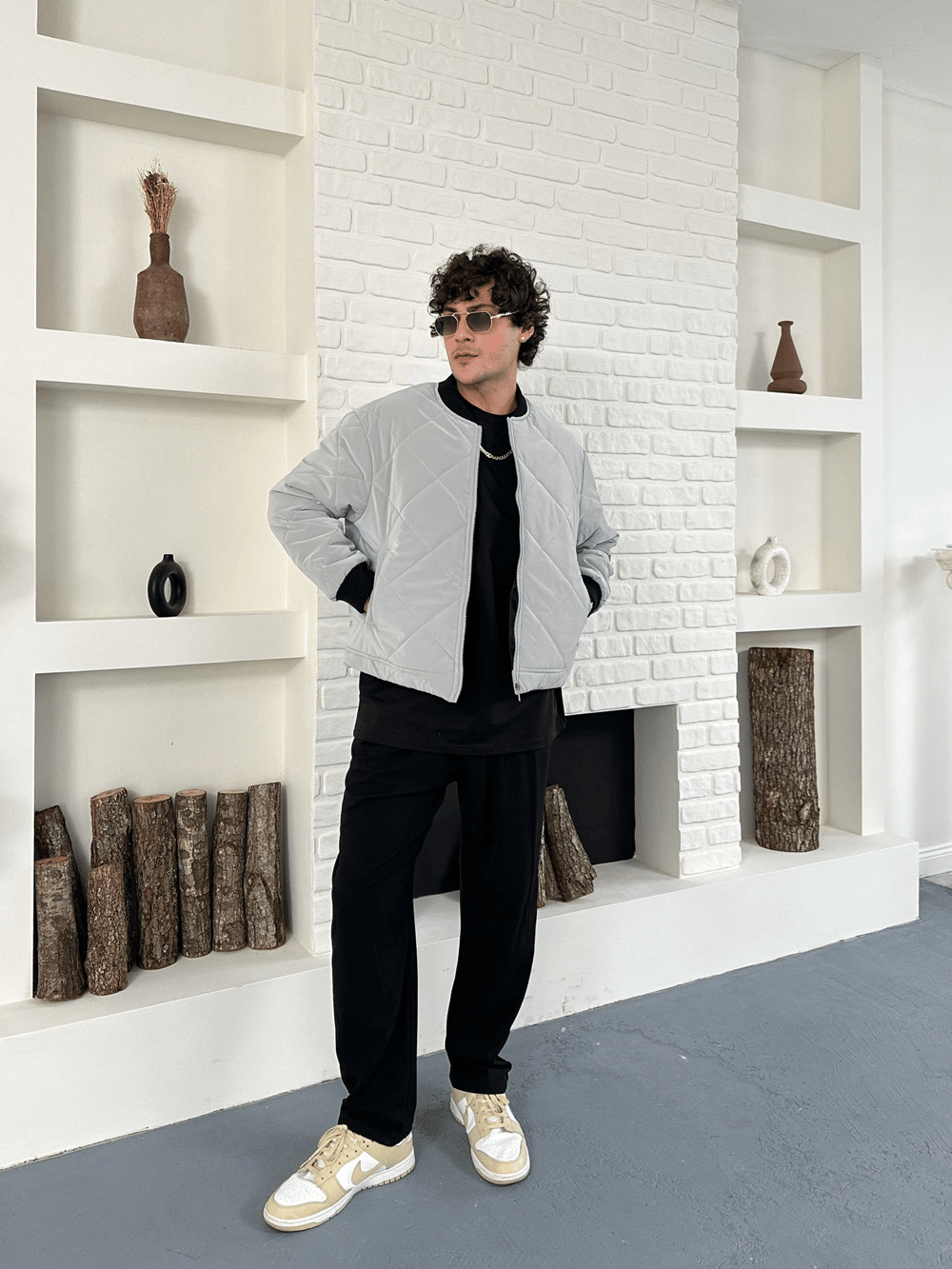 KARBON KUMAŞ KAPİTONE OVERSİZE CEKET GRİ
