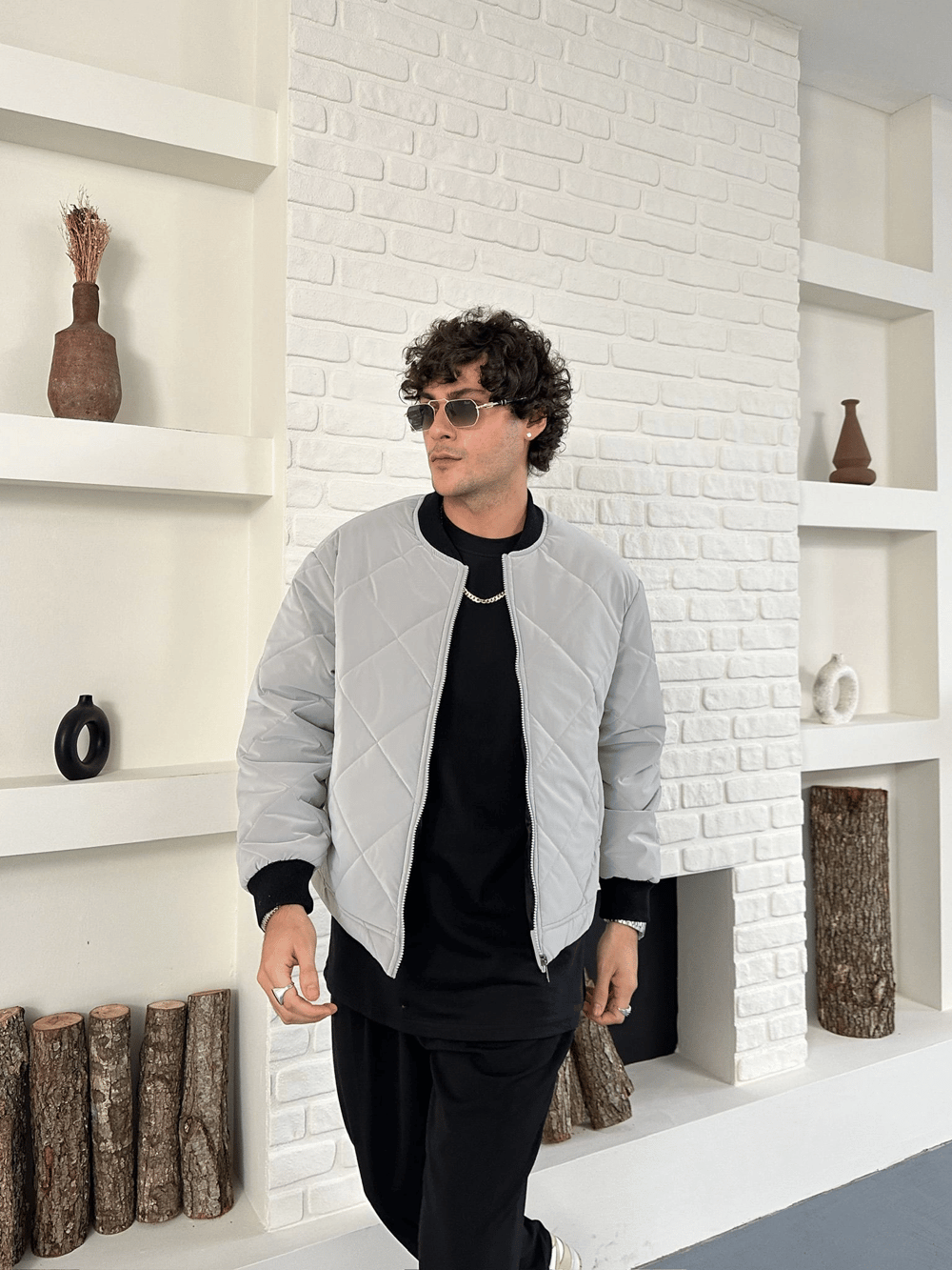 KARBON KUMAŞ KAPİTONE OVERSİZE CEKET GRİ
