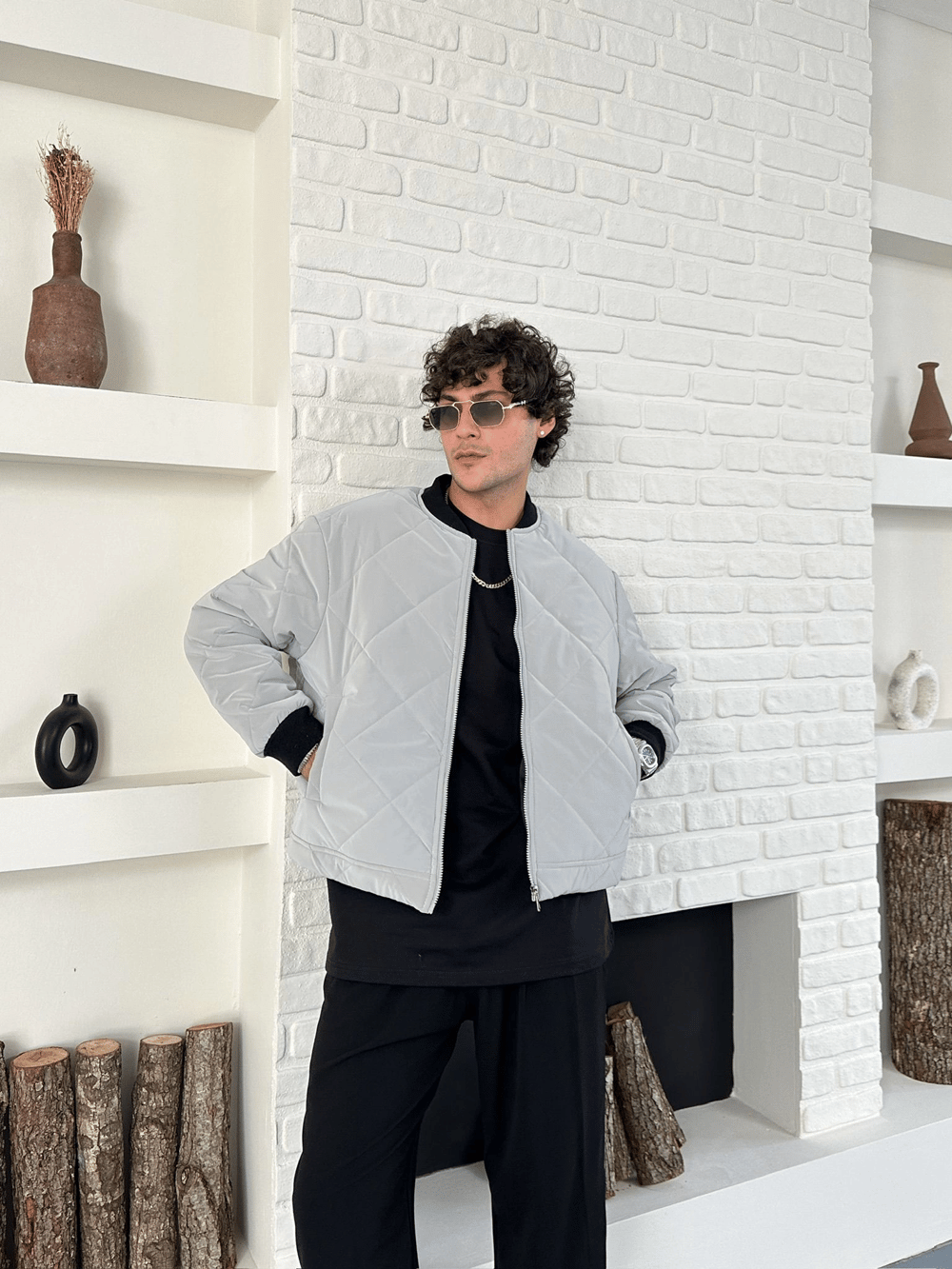 KARBON KUMAŞ KAPİTONE OVERSİZE CEKET GRİ