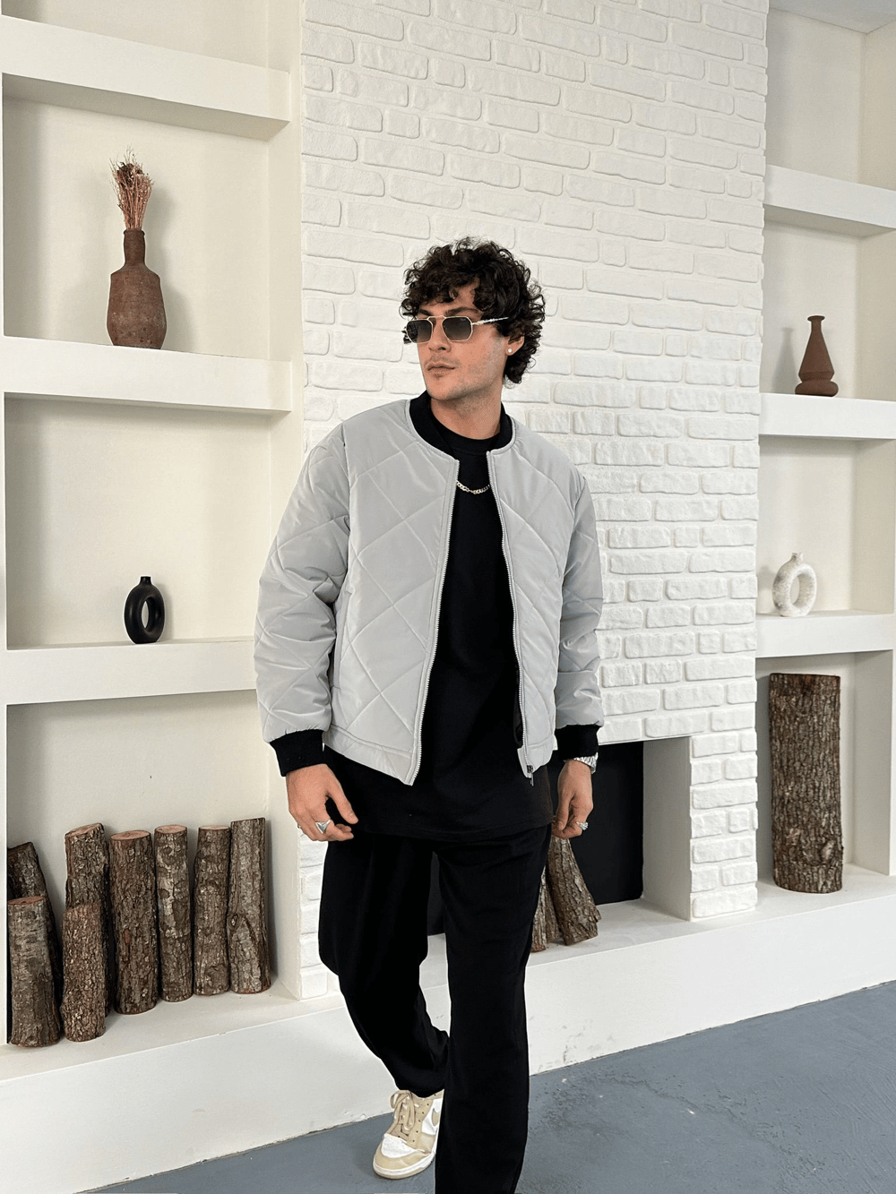 KARBON KUMAŞ KAPİTONE OVERSİZE CEKET GRİ