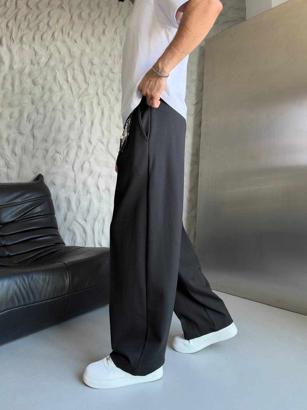MODAL KUMAŞ FULARLI BAGGY EŞOFMAN ALTI  SİYAH