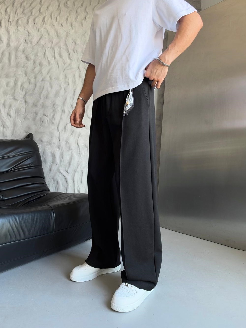 MODAL KUMAŞ FULARLI BAGGY EŞOFMAN ALTI  SİYAH