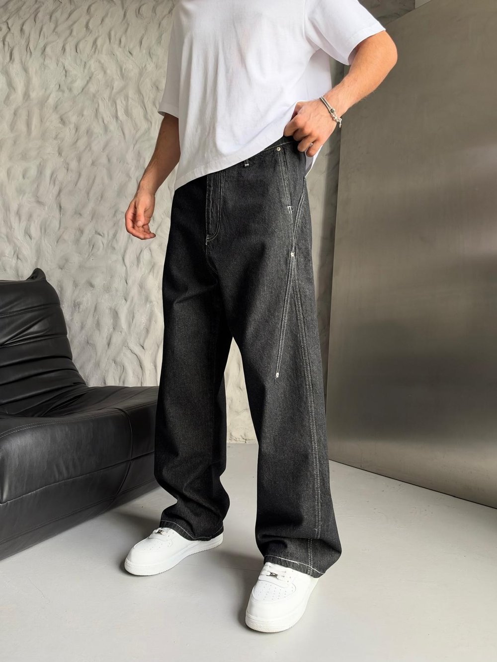 ÖZEL TASARIM DİKİŞ DETAY ULTRA BAGGY PANTOLON SİYAH