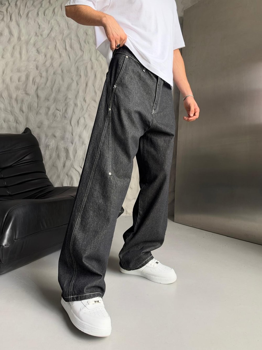 ÖZEL TASARIM DİKİŞ DETAY ULTRA BAGGY PANTOLON SİYAH