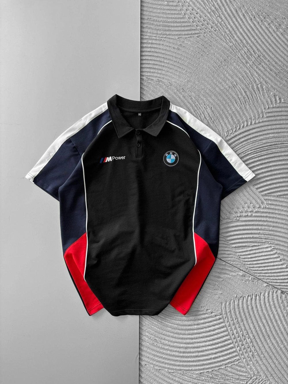 POLO YAKA İKİ TARAFLI NAKIŞ OVERSİZE TSHİRT SİYAH