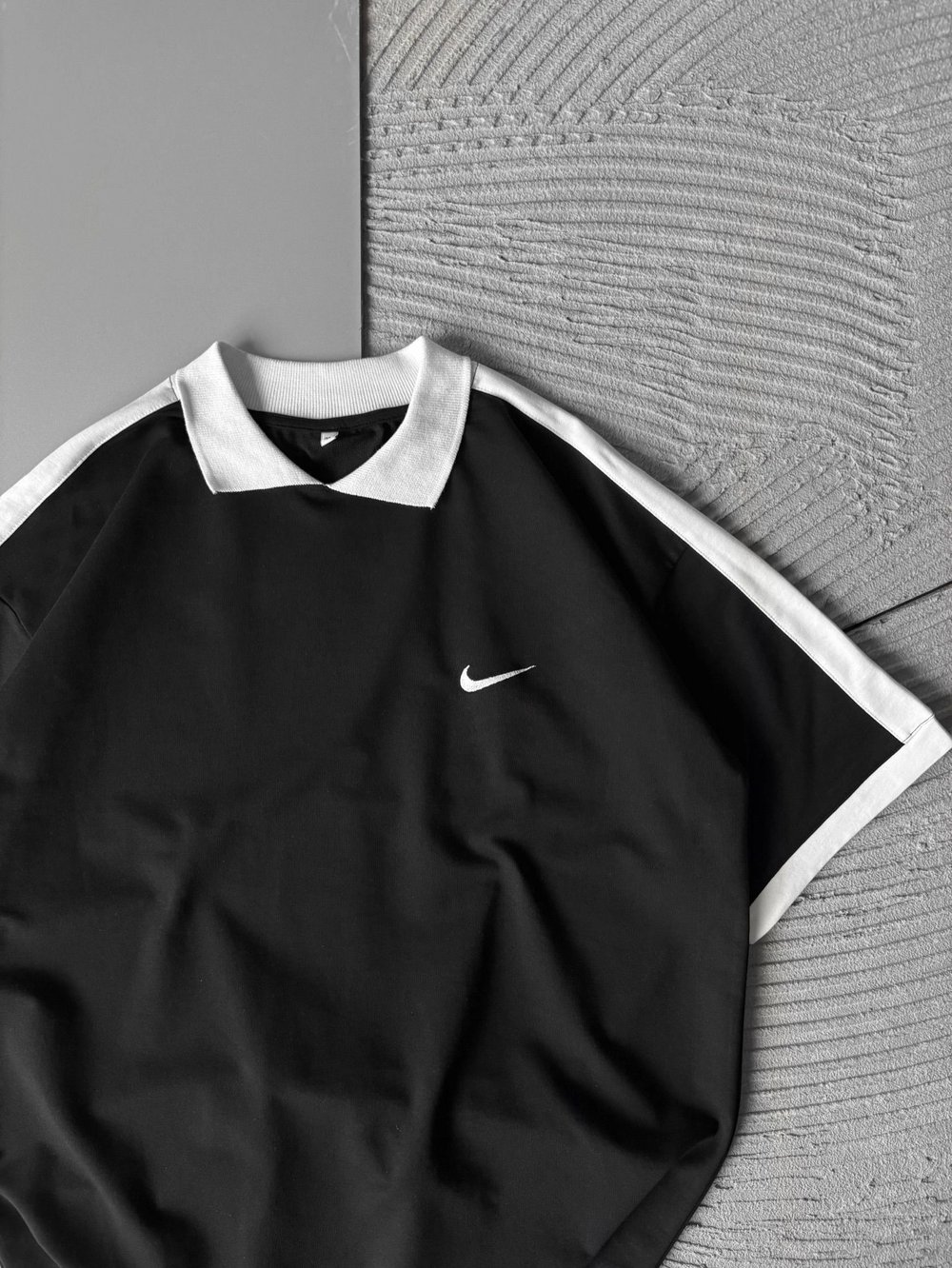 POLO YAKA KLASIK KOL SERIT OVERSIZE TSHIRT SİYAH