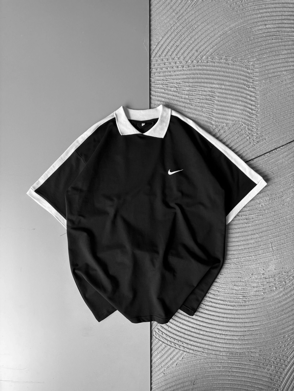 POLO YAKA KLASIK KOL SERIT OVERSIZE TSHIRT SİYAH
