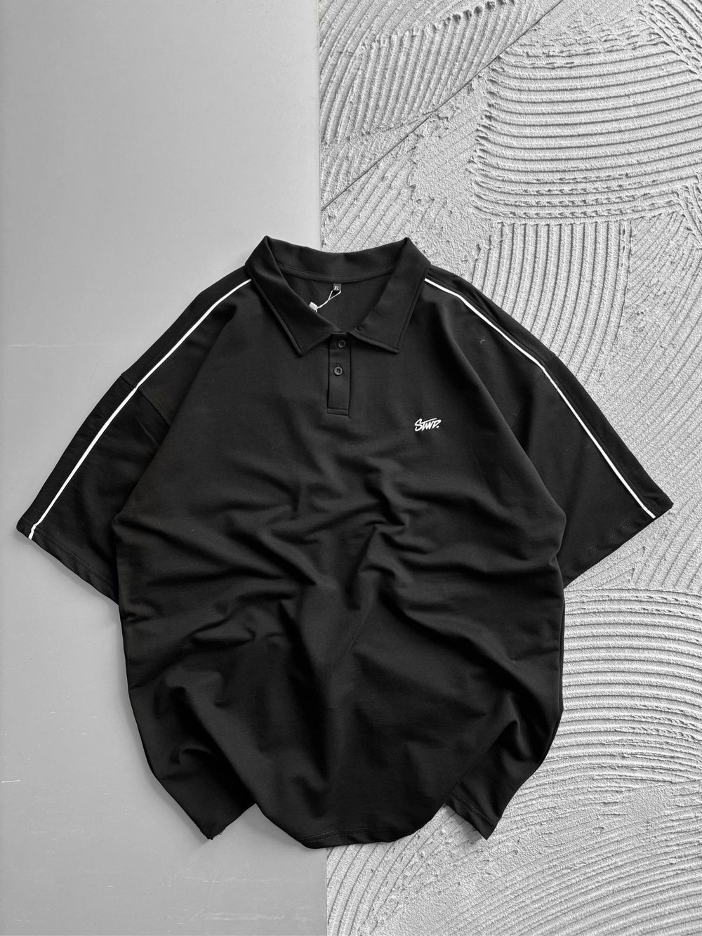POLO YAKA KOL BİYE STW OVERSİZE TSHİRT SİYAH