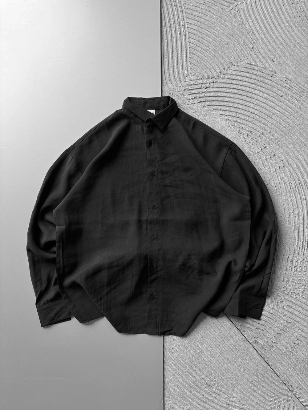 POLO YAKA MODAL KUMAŞ OVERSIZE GÖMLEK SİYAH