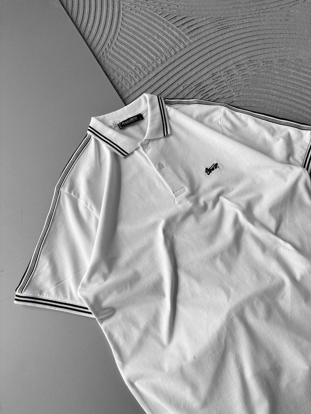 POLO YAKA STW NAKIŞLI KOL ŞERİT OVERSİZE TSHİRT BEYAZ