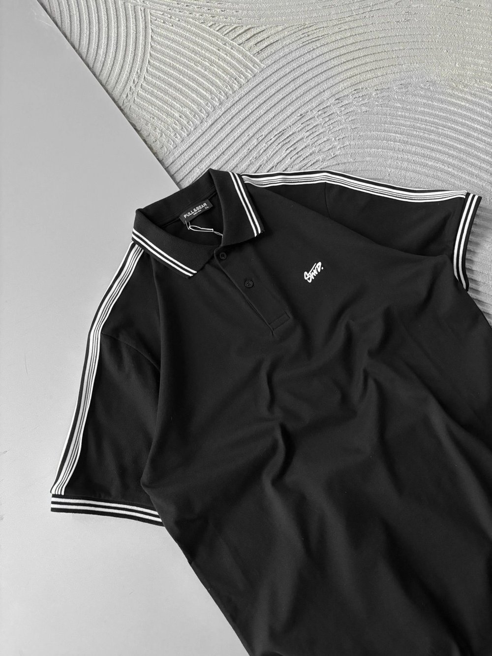 POLO YAKA STW NAKIŞLI KOL ŞERİT OVERSİZE TSHİRT SİYAH