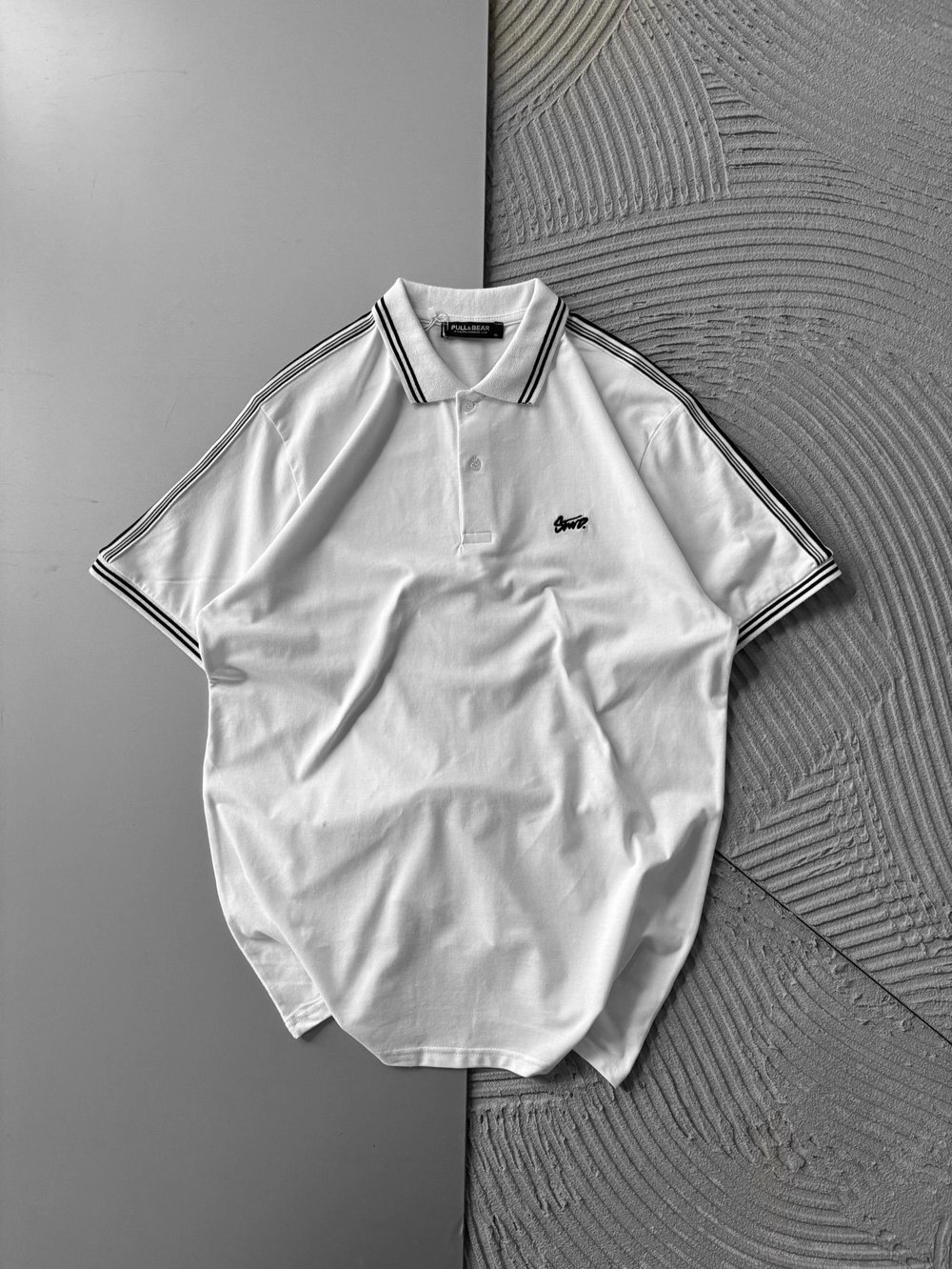 POLO YAKA STW NAKIŞLI KOL ŞERİT OVERSİZE TSHİRT BEYAZ