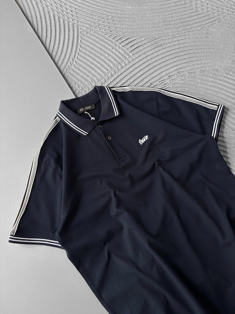 POLO YAKA STW NAKIŞLI KOL ŞERİT OVERSİZE TSHİRT LACİVERT