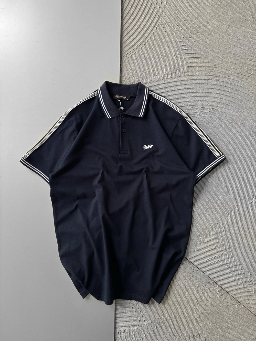 POLO YAKA STW NAKIŞLI KOL ŞERİT OVERSİZE TSHİRT LACİVERT