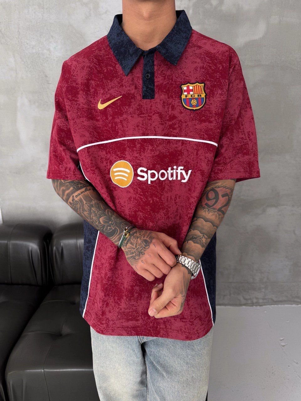 POLO YAKA YIKAMALI BARC SPOTY NAKIŞ OVERSIZE TSHIRT KIRMIZI