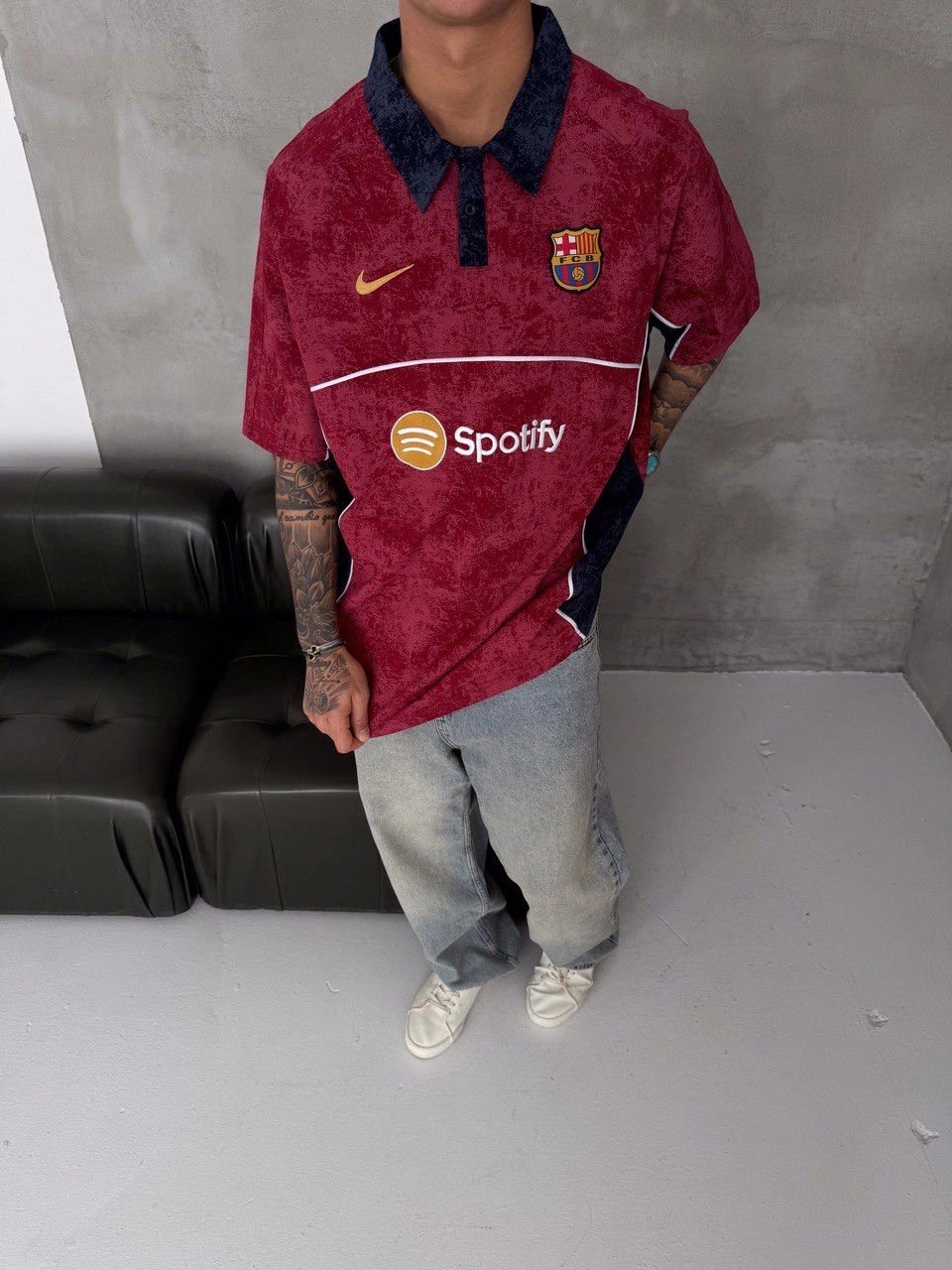 POLO YAKA YIKAMALI BARC SPOTY NAKIŞ OVERSIZE TSHIRT KIRMIZI