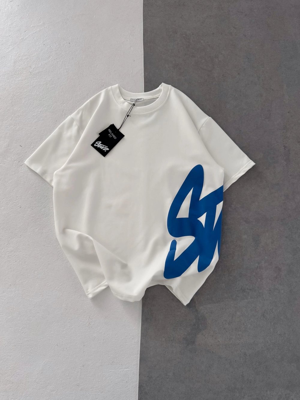 STW BEL BASKI BISIKLET YAKA OVERSIZE TSHIRT BEYAZ