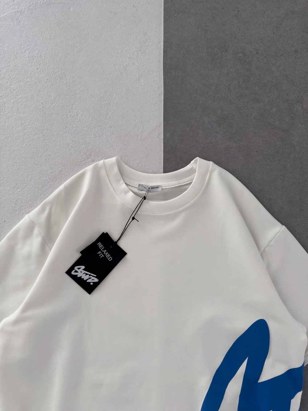 STW BEL BASKI BISIKLET YAKA OVERSIZE TSHIRT BEYAZ