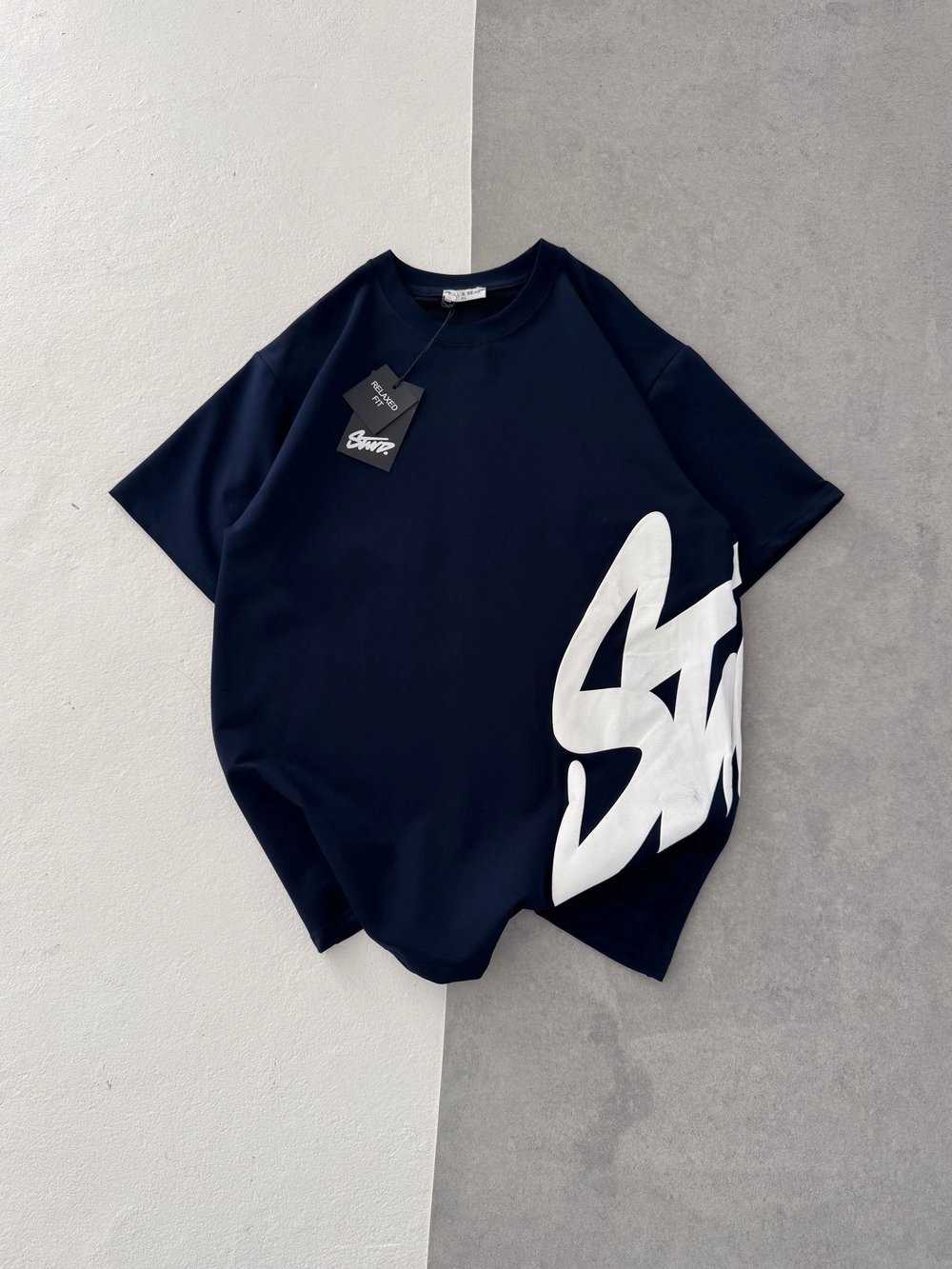 STW BEL BASKI BISIKLET YAKA OVERSIZE TSHIRT LACİ