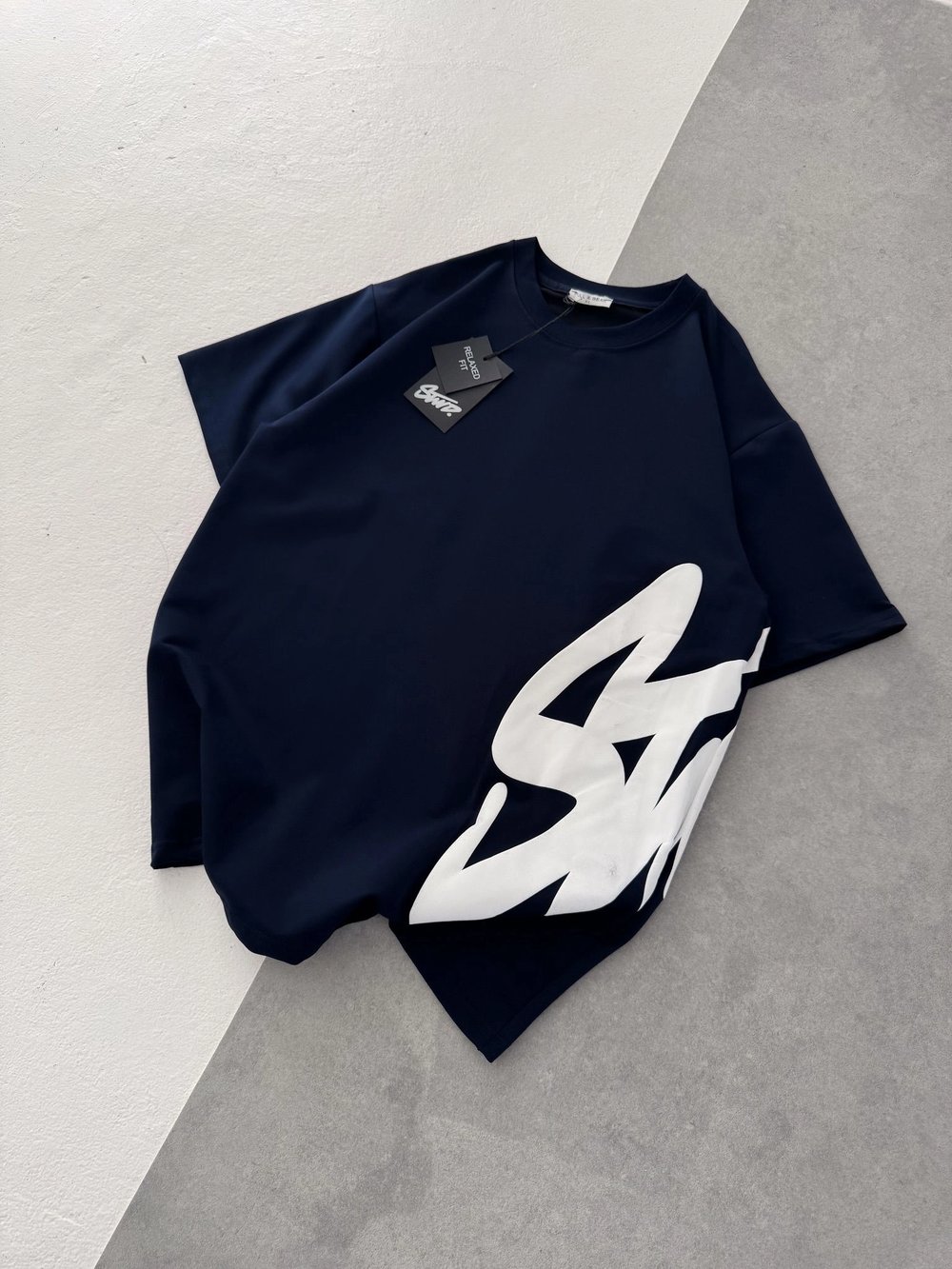 STW BEL BASKI BISIKLET YAKA OVERSIZE TSHIRT LACİ
