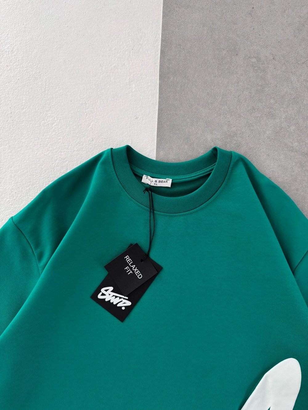 STW BEL BASKI BISIKLET YAKA OVERSIZE TSHIRT YEŞİL