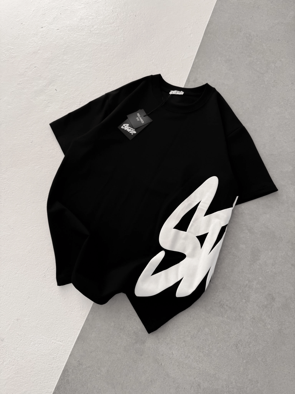 STW BEL BASKI BISIKLET YAKA TSHIRT SİYAH