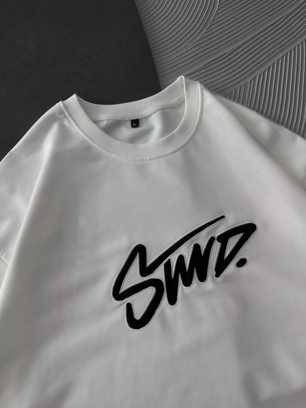 STW KABARTMA NAKIŞ BISIKLET YAKA OVERSIZE TSHIRT BEYAZ
