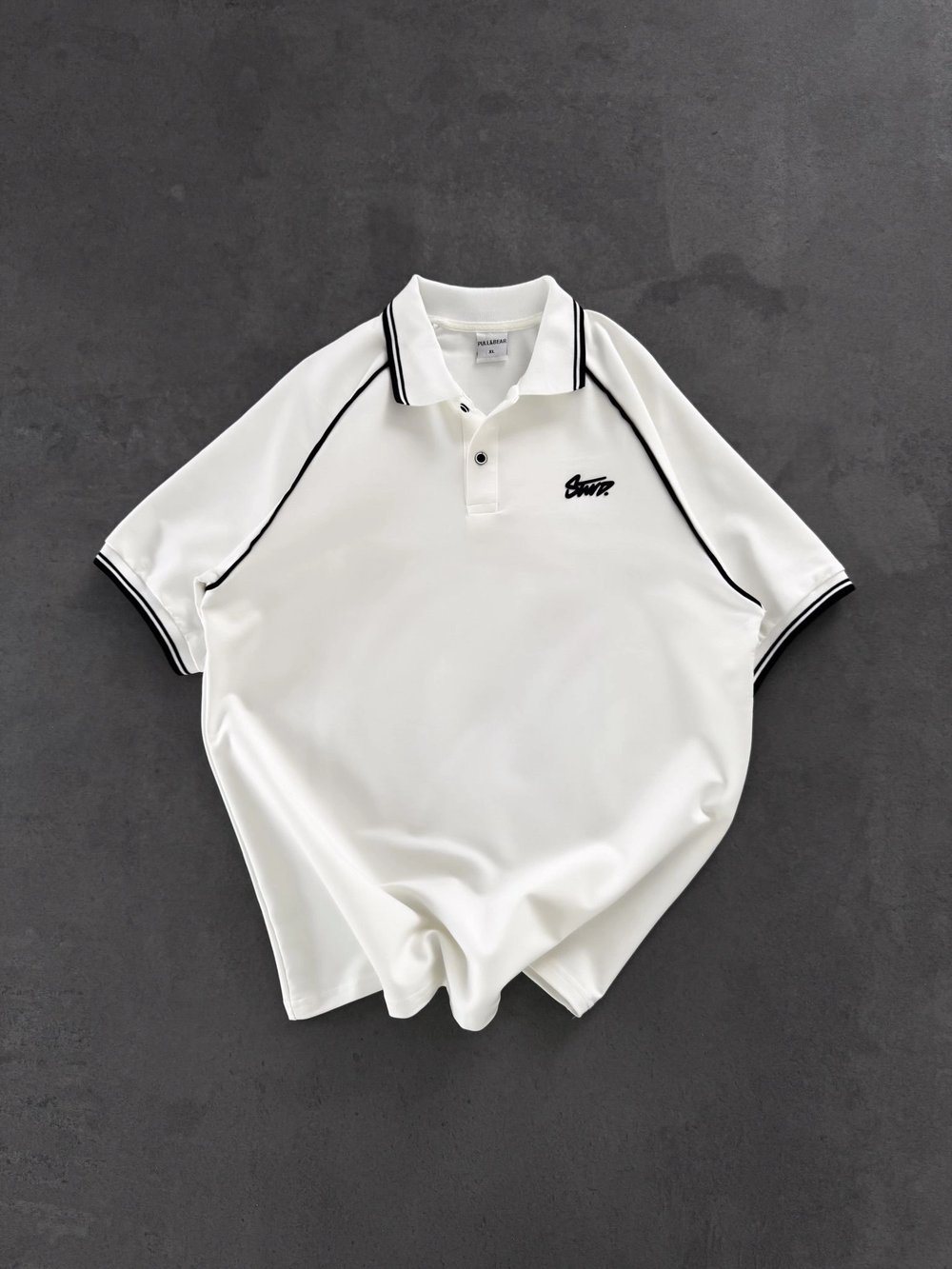 STW POLO YAKA BIYELI CP OVERSIZE TSHIRT BEYAZ
