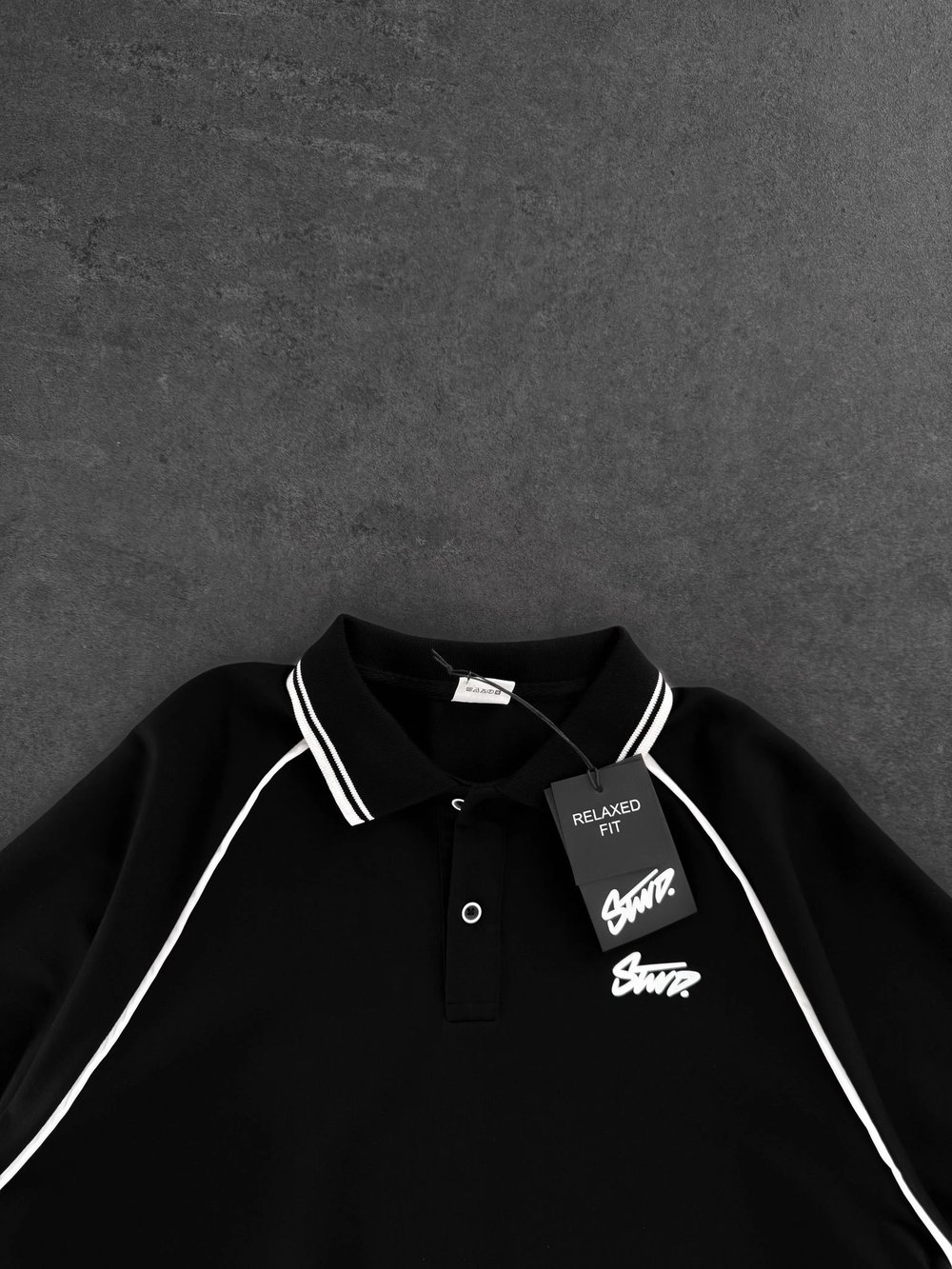 STW POLO YAKA BIYELI CP OVERSIZE TSHIRT SİYAH