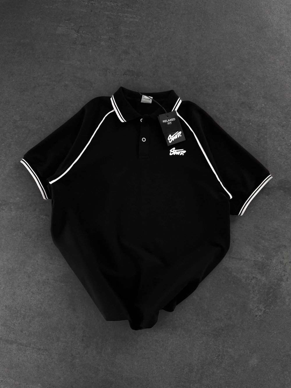 STW POLO YAKA BIYELI CP OVERSIZE TSHIRT SİYAH