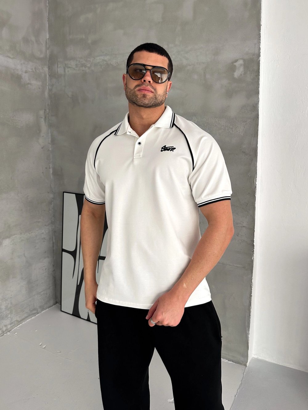 STW POLO YAKA BIYELI CP OVERSIZE TSHIRT BEYAZ