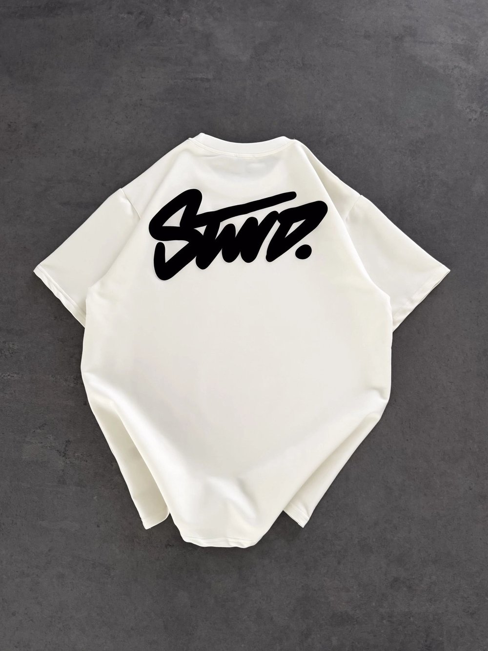 STW SIRT BASKI BİSİKLET YAKA OVERSİZE TSHİRT BEYAZ