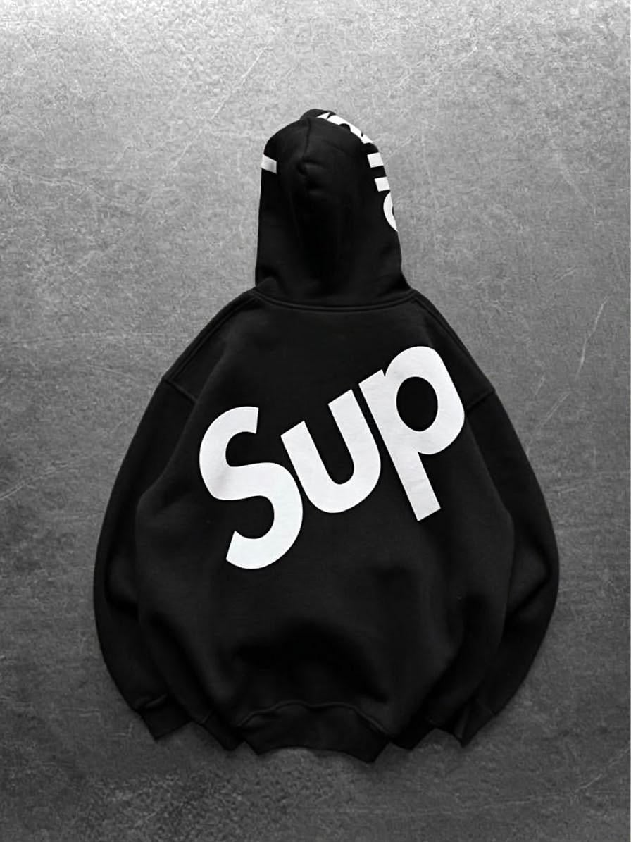 SUP BASKI 3 İPLİK PAMUKLU KUMAŞ OVERSİZE SWEAT SİYAH