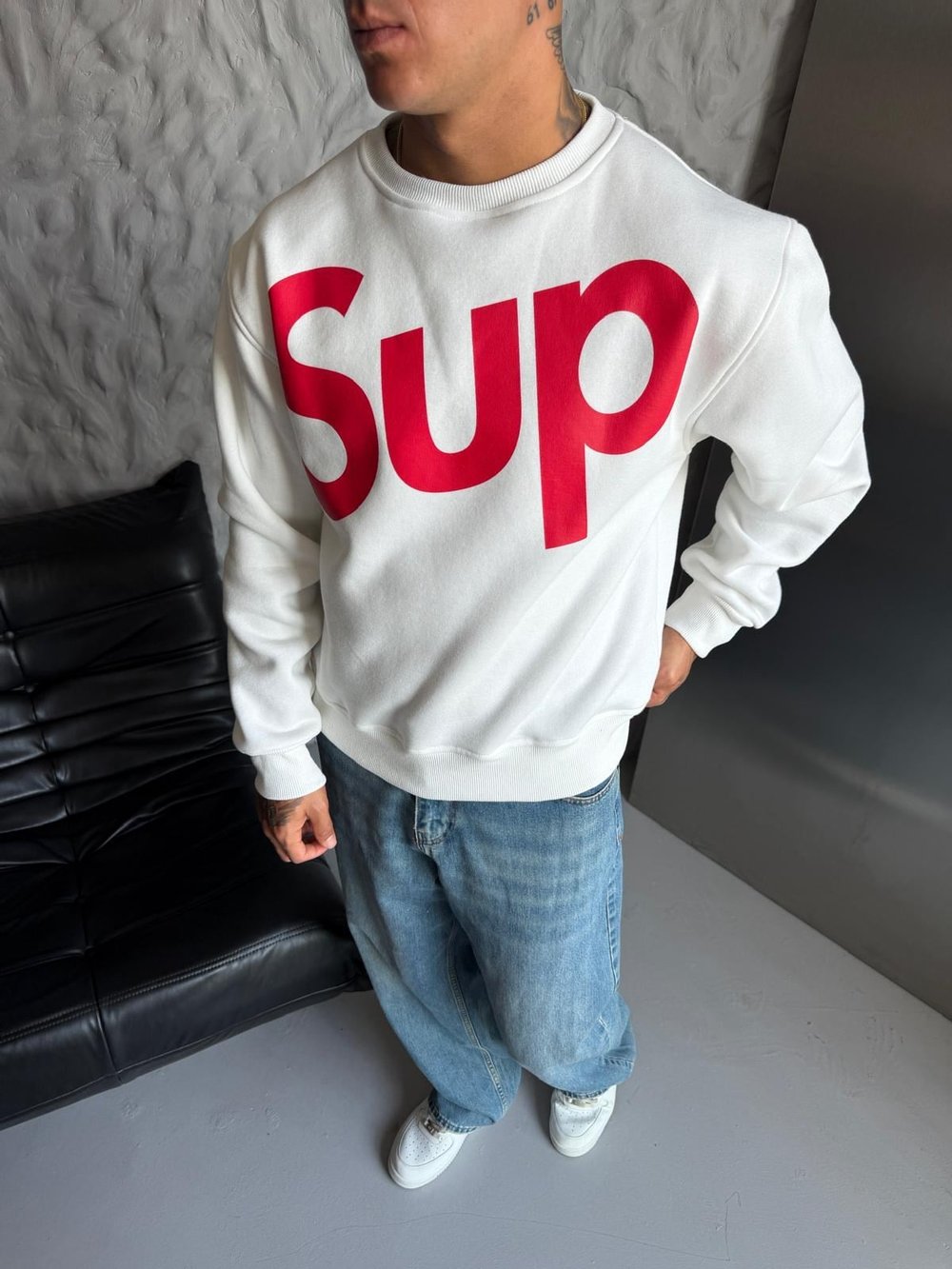 SUP BOXY KALIP 3 İPLİK PAMUKLU SWEAT BEYAZ