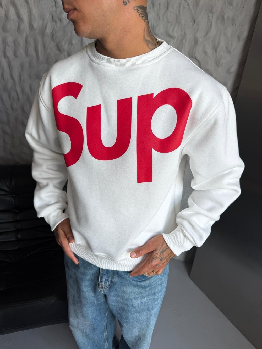 SUP BOXY KALIP 3 İPLİK PAMUKLU SWEAT BEYAZ