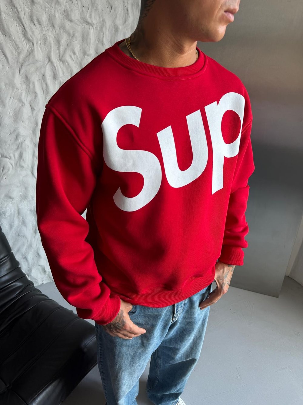 SUP BOXY KALIP 3 İPLİK PAMUKLU SWEAT KIRMIZI